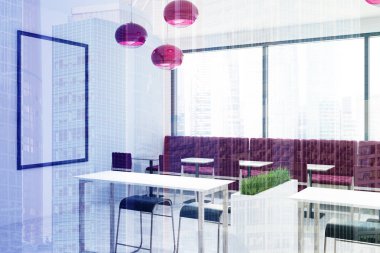 Beyaz Cafe iç tonda kırmızı koltuklar ile