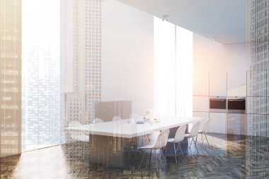 Fırınlar, beyaz ve ahşap mutfak tonda yan