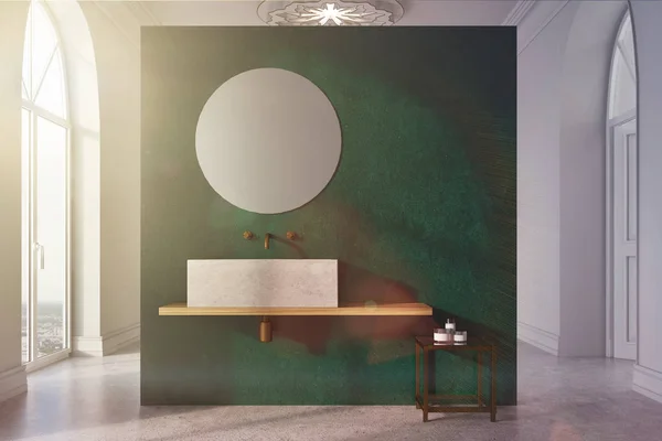 Green and white bathroom, sink and mirror toned