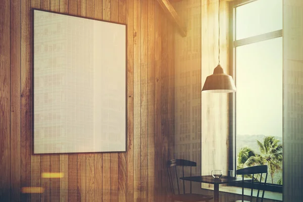 Close up of a poster in a wooden cafe toned — Stock Photo, Image