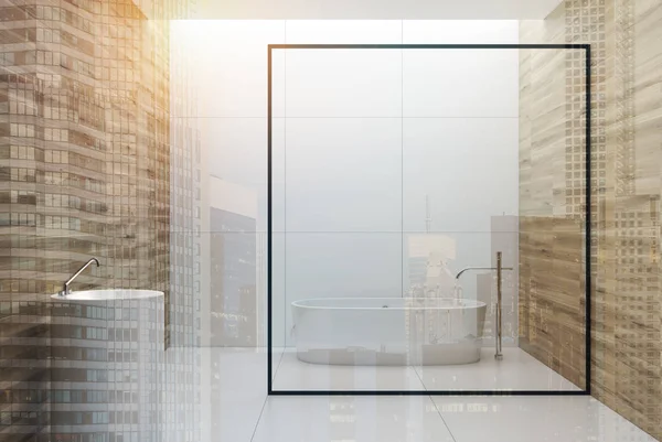 Unidad blanca de tocador de doble lavabo — Foto de stock