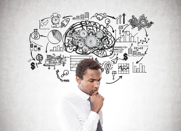 Dalgın Afrikalı-Amerikalı işadamı, beyin, planı