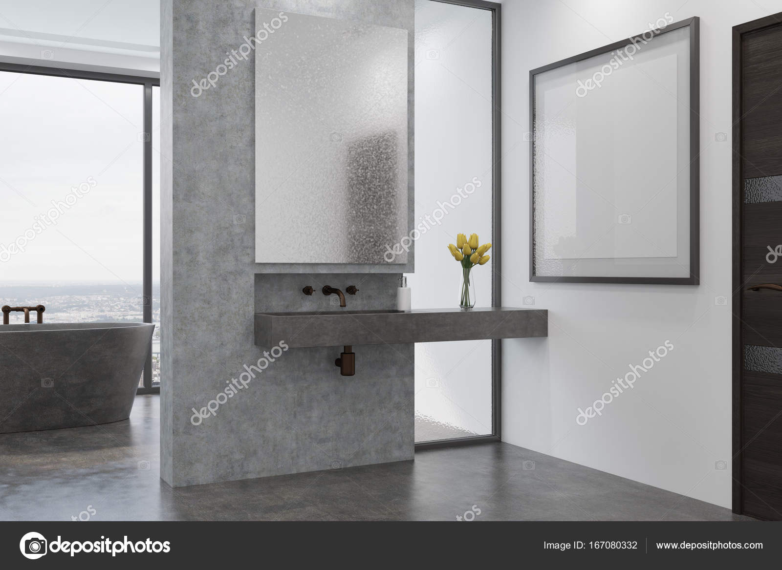 Côté baignoire et évier de salle de bains béton, gris — Photographie ... Côté baignoire et évier de salle de bains béton, gris — Photographie ...