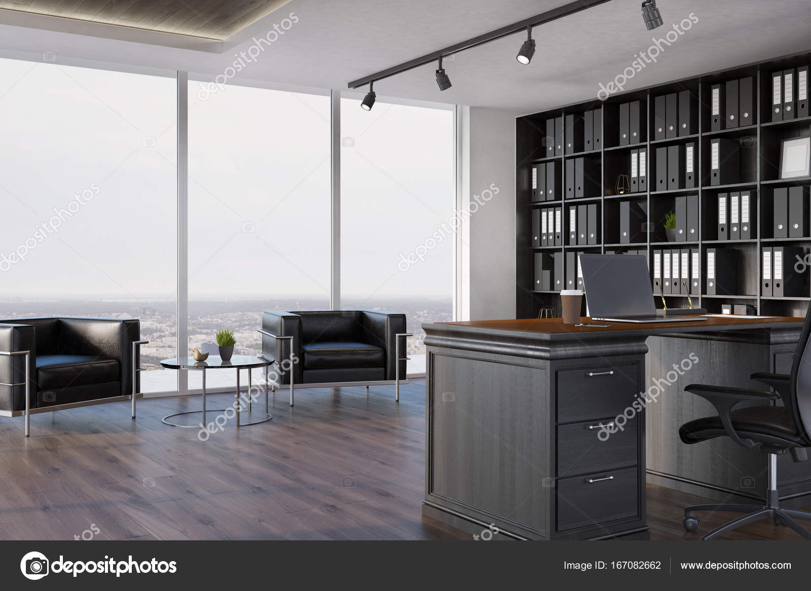 Ceo Office Interior Bookcase Armchairs Stock Photo