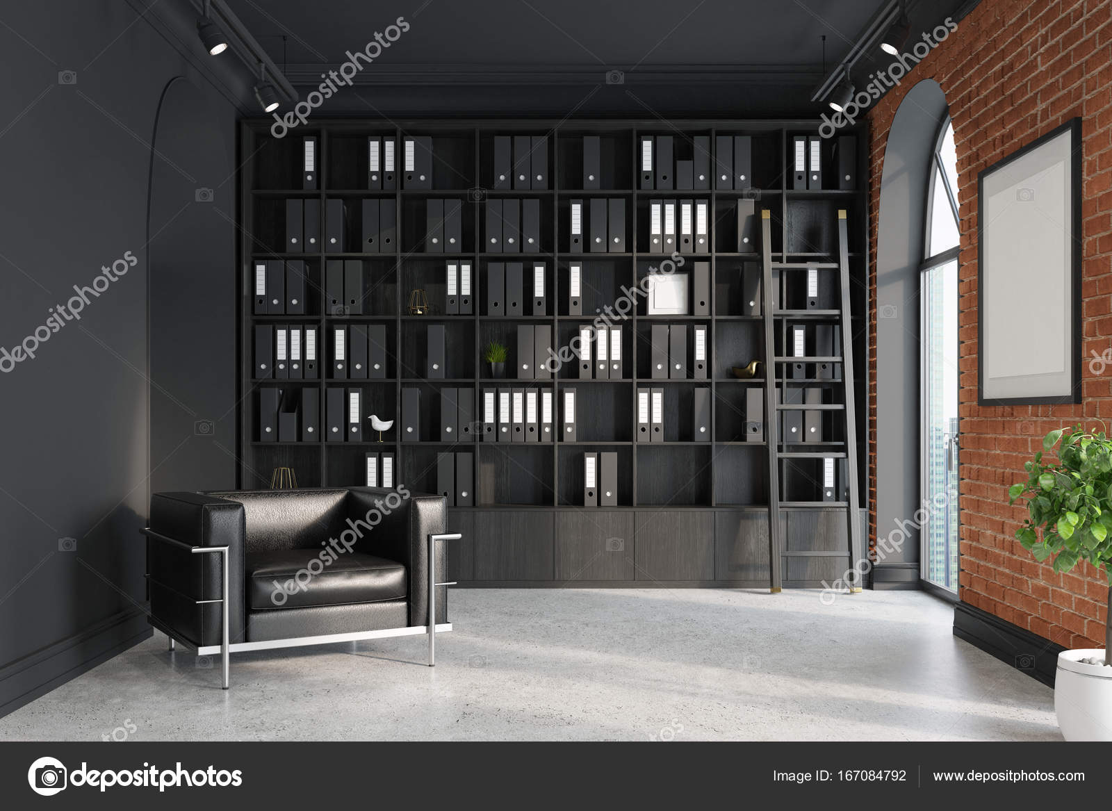 CEO bureau, boekenkast, fauteuil, ladder — Stockfoto ... CEO bureau, boekenkast, fauteuil, ladder — Stockfoto ...