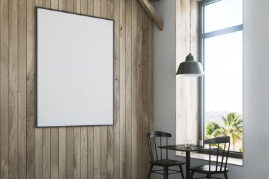 Ahşap bir kafede bir posterin yakın çekim