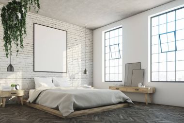 Beyaz tuğla yatak odası, poster köşe