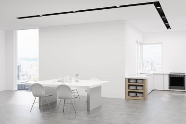 Beyaz mutfak iç bir tablo ile