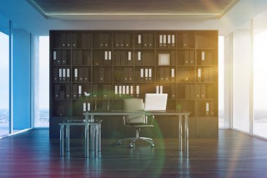 CEO office iç, tonda kitaplık