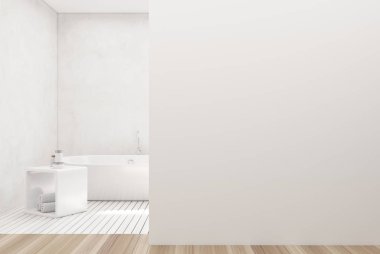 Beyaz banyo, beyaz küvet, duvar