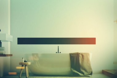 Beyaz beyaz, ahşap banyo küvet closeup tonda