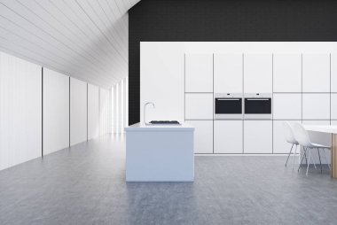 Beyaz ve siyah mutfak bir çizgiyle