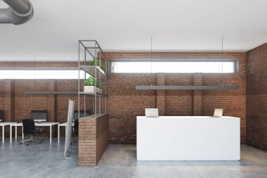 Tuğla ofis, beyaz Resepsiyon Masası