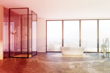 Loft banyo, duş ve küvet tonda