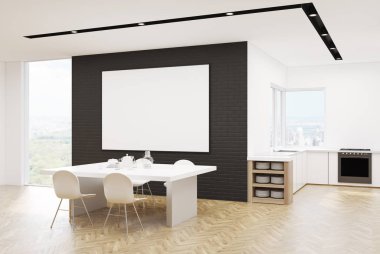 Beyaz mutfak iç bir tabloyla poster