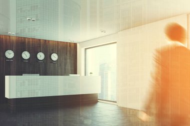 Resepsiyon Masa ve dünya zaman masa saati, yan, dostum