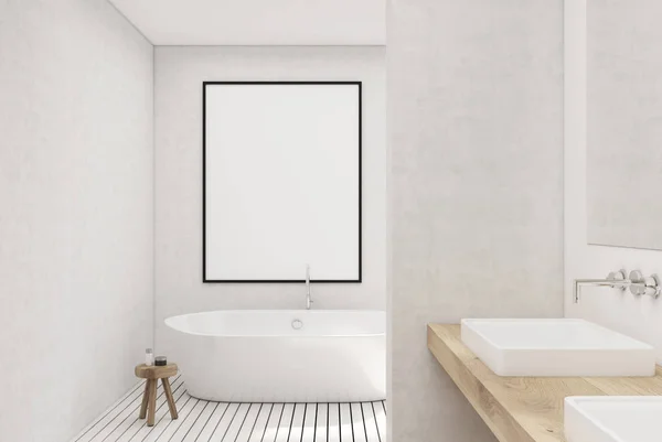 白色的浴室，白色的浴缸，海报 — 图库照片