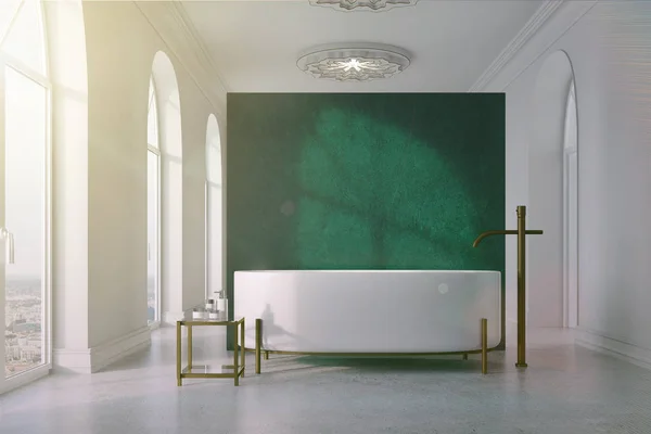 Groene en witte badkamer, Ronde kuip toned — Stockfoto