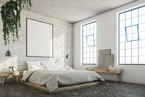 Beyaz tuğla yatak odası, poster köşe — Stok fotoğraf