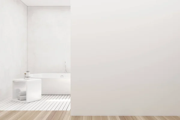 Λευκό μπάνιο, λευκά μπανιέρα, τοίχος — Φωτογραφία Αρχείου