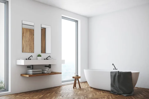 White bathroom, white tub, corner — Stock Photo, Image