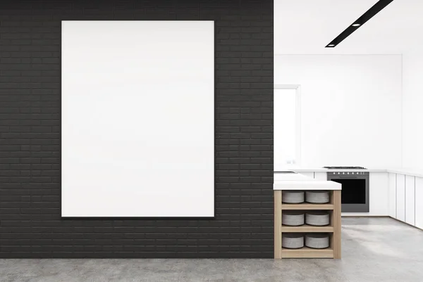Esquina de la cocina y una pared gris con cartel — Foto de Stock
