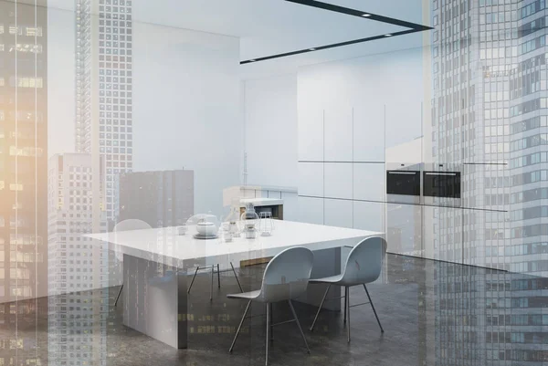 Bir tablo ile beyaz mutfak köşe, Çift