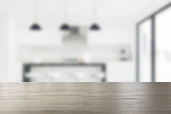 Cucina bianca con piano di lavoro, sfocata — Foto Stock