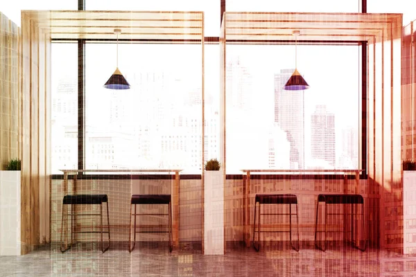 Houten café interieur krukken en tafels toned — Stockfoto
