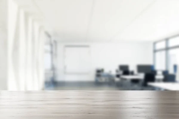 Glass and wooden open space office, poster, blur — Stock Photo, Image