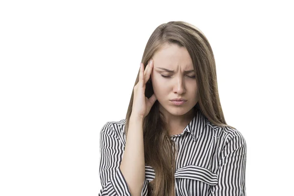 Femeie de afaceri stresată cu o durere de cap izolată — Fotografie, imagine de stoc