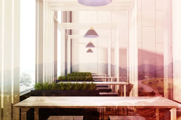 Plank kafe iç, çim tonda