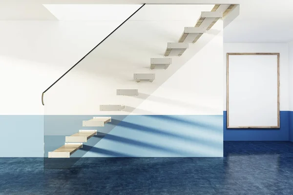Escaleras de cristal y blanco en piso azul, póster —  Fotos de Stock