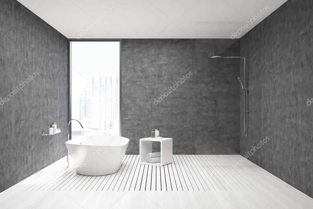 Concrete and white wood bathroom