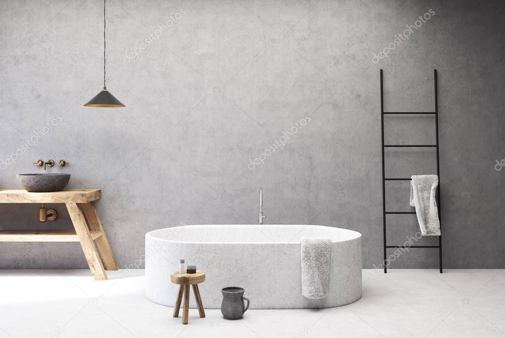 Concrete bathroom, round tub