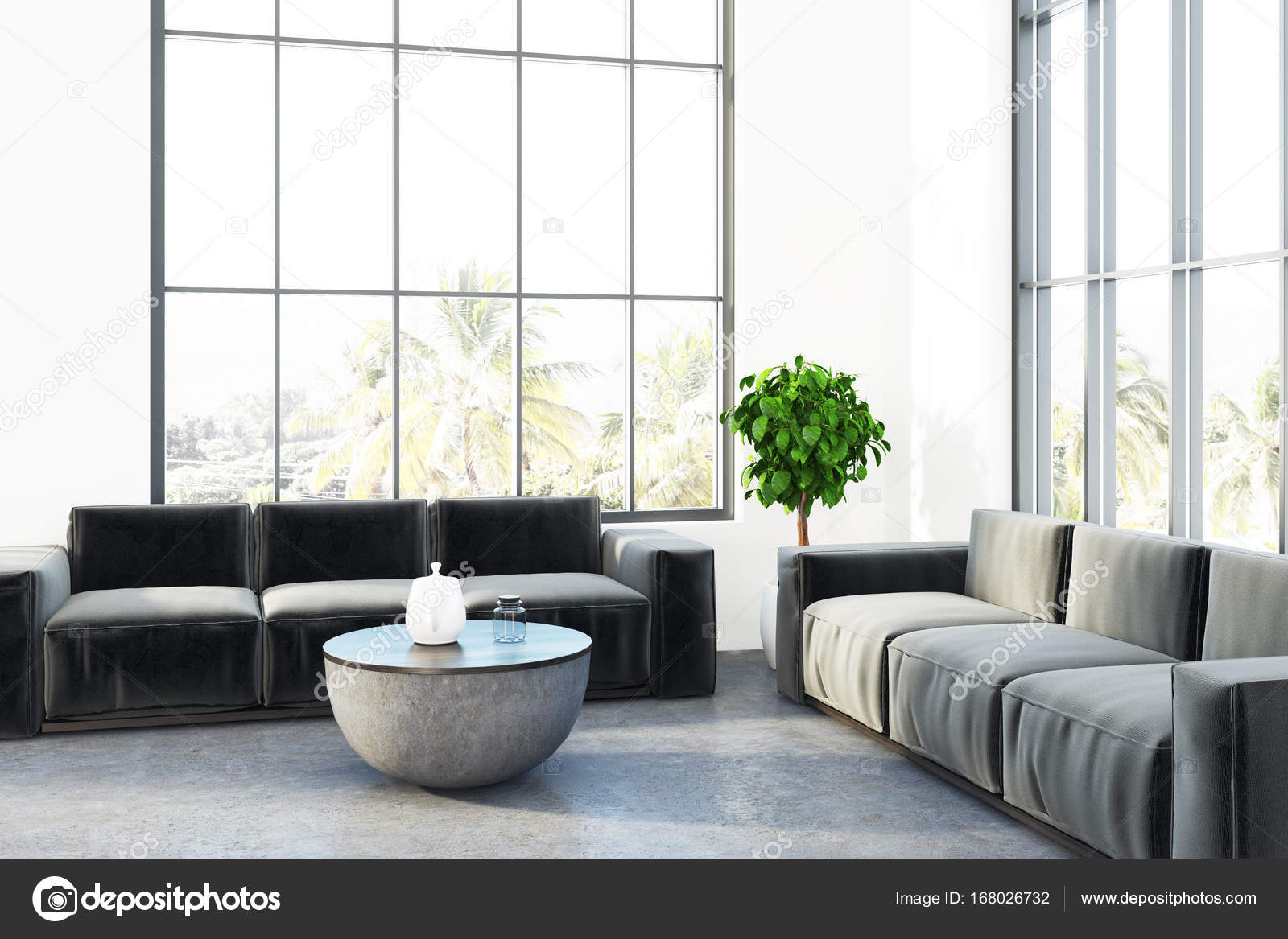 Witte loft woonkamer ronde tafel — Stockfoto © denisismagilov #168026732 Witte loft woonkamer ronde tafel — Stockfoto © denisismagilov #168026732