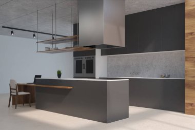 Siyah ve ahşap mutfak tezgahı, köşe