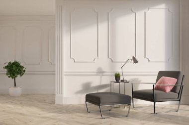 Beyaz salon iç, gri tekli