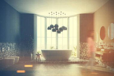 Gri banyo iç, küvet ve lavabo