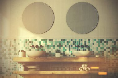 Yeşil banyo iç, çift lavabo tonda