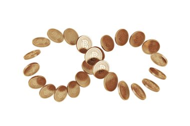 Sonsuzluk simgesi bitcoins, beyaz yaptı