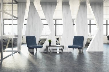 Ofis Bekleme alanı, mavi koltuklar