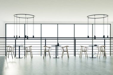 Çatı kafe siyah masa, ahşap sandalye, beton