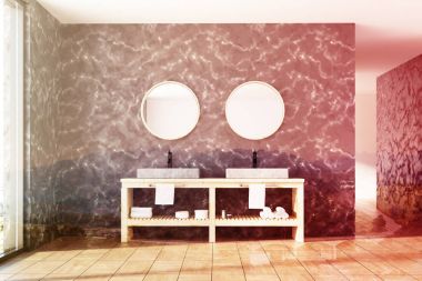 Mermer banyo, çift lavabo tonda