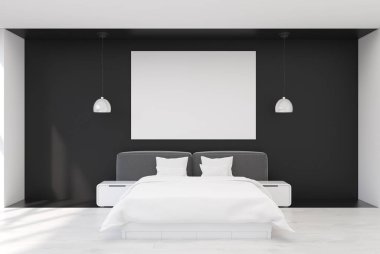 Bir posteri ile siyah yatak odası