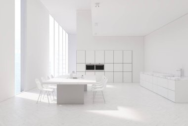 Beyaz mutfak bir tabloyla fırınlar