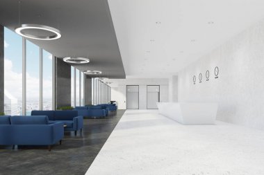 Ofis bekleme yeri ve Resepsiyon, mavi