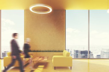 Alan office, sarı kanepeler, yan, insanlar bekliyor