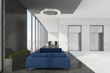 Office alanında bekliyor, asansörler yakın çekim