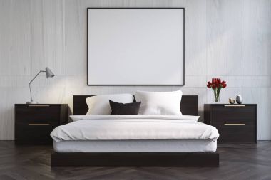 Beyaz ahşap yatak odası bir poster